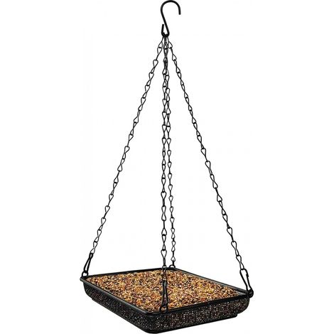 Mangeoire à oiseaux suspendue en métal grillagé avec chaînes résistantes – Mangeoire à graines d'extérieur, idéale pour attirer les oiseaux, lot de 1