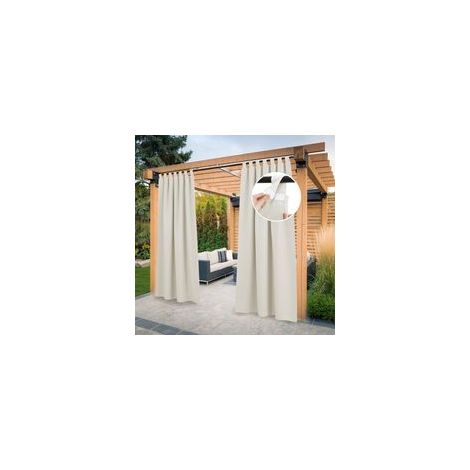 H213 x L132 cm, Naturel,Rideau Extérieur avec Onglet en Haut - Lot de 2. Rideau Imperméable aux Occultants, Fermeture Velcro, pour Pergola, Gazebo, Terrasse, Pavillon