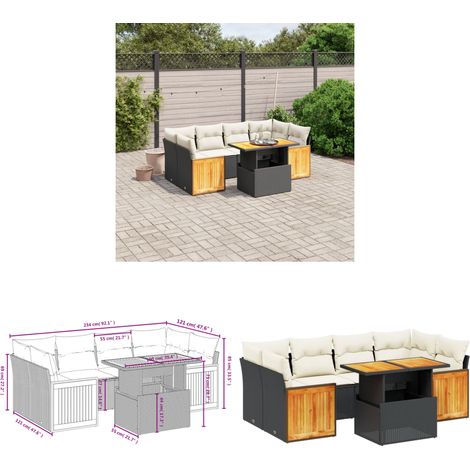 7-tlg. Garten-Sofagarnitur mit Kissen Schwarz Poly Rattan - Gartensorte - Gartenmöbel Set - Polyethylen Möbel - Outdoor Lounge - Balkonmöbel - Home & Living (1/3)