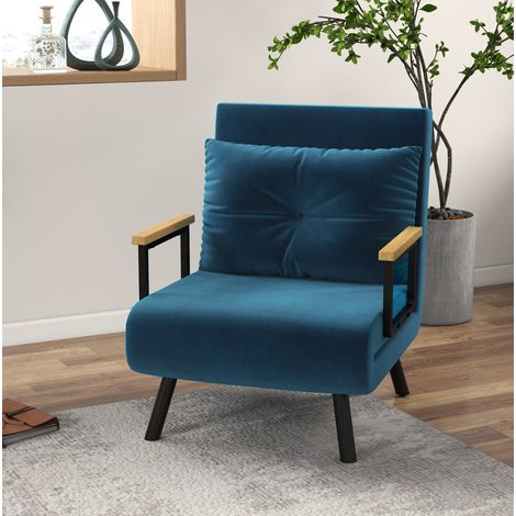 Schlafsessel 63x73x81 cm blau aus Polyester mit Bettfunktion und 5-fach verstellbarer Rückenlehne (1/5)