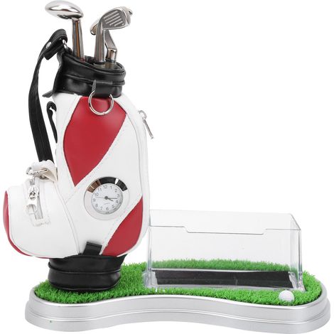 Porte-stylo en forme de sac de golf avec horloge et étui à cartes, kit de décoration de bureau, cadeau idéal pour les passionnés de golf. (1/5)