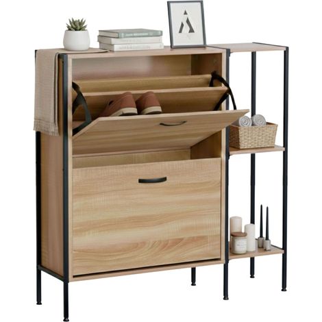 Zapatero Recibidor Modelo Sticky Cambrian Estancia Hall Roble Cambrian y Negro 2 Puertas y 2 Estantes, 88x87x24 cm
