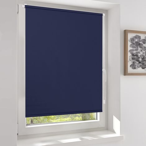 Sekey Verdunklungsrollo ohne Bohren Klemmfix Doppelseitig gleichfarbig Freihängendes Seitenzugrollo effektiver Sonnenschutz und Sichtschutz Rollo Verdunkelung, Dunkelblau 50 x 150 cm (1/5)