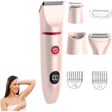 Tondeuse bikini 3 en 1 pour femme, rasoir électrique pour poils pubiens, kit d'épilation rechargeable, portable et détachable, étanche IPX7 et léger avec écran LED (1/4)