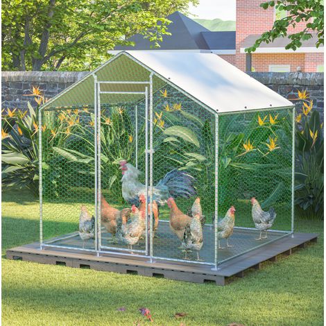 Parque para gallinas 203 x 197 x 200 cm de acero galvanizado, techo de PE impermeable (1/5)
