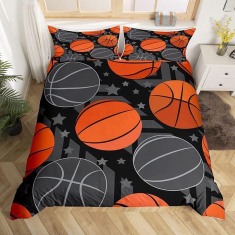 Basket Pattern Parure Housse de Couette 3D Ball Games Parure de Lit 140x200cm Sport Housse de Couette pour Enfants Garçons Filles Microfibre Rouge Noir Basketball Room Decor - 140 x 200 cm (1/5)