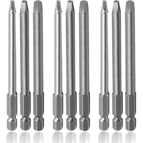 9 pièces 100mm Hex Tige Embouts de Tournevis à Tête Carrée Magnétiques Set bits Queue Hexagonale 6.35mm Jeu d'embouts de Vissage SQ1 SQ2 SQ3 pour Outils de Tournevis à Main électrique (1/5)
