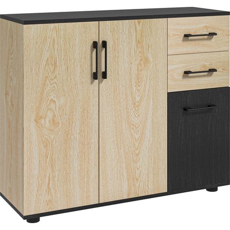 Buffet bicolore FANTINE noir et bois clair (1/5)