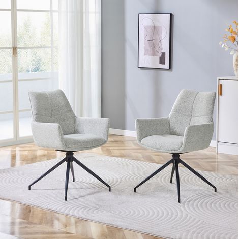 Set di 2 sedie da pranzo girevoli 48x50x85 cm in tessuto grigio chiaro, moderne FloraGrace (1/5)