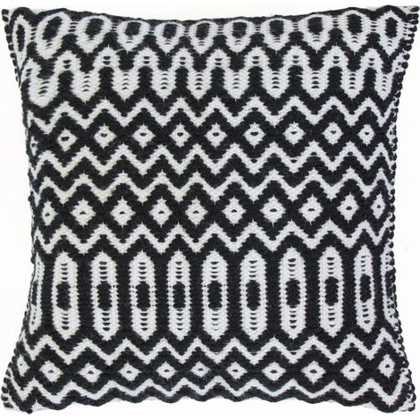 Halsey Hand Made Geometric Flatweave Kitchen Garden Indoor Outdoor Black Cushion 45 x 45 cm (1'5''x1'5'') Pillow