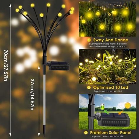 Lampes de Jardin Solaires Extérieur, 4 Pièces Lumières Solaires Lucioles 10 LED IP65, Lampes Solaires d'Extérieur - Blanc Chaud (1/4)