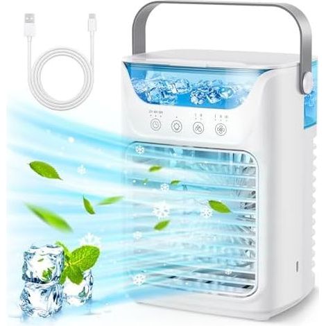 Personal fan, air humidifier, 3 speeds, 2/4/6 hour timer, car air conditioner with touchscreen, USB powered (1/5)
