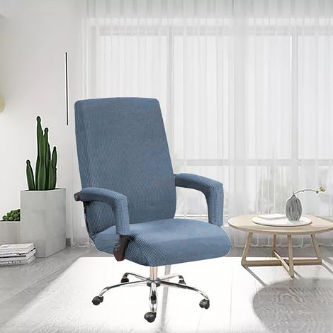 Bürostuhlbezug mit Armlehnen aus rutschfestem Lycra-Jacquard, weich und dehnbar, maschinenwaschbar, Polyester, (Größe L, Staubblau)