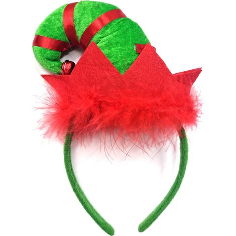 Serre-tête bonnet de Père Noël à rayures rouges et vertes (1 serre-tête)