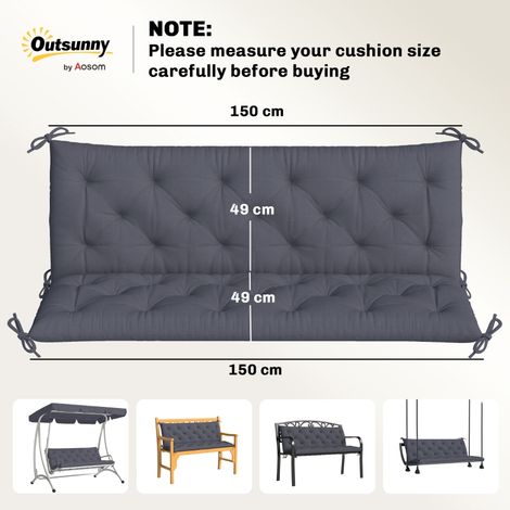 Coussin de banc 150x98x8 cm, assise rembourrée avec liens, dossier pour salon de jardin, extérieur/intérieur, gris anthracite, adapté aux bancs 3 places, balancelles et mobilier extérieur. (1/5)