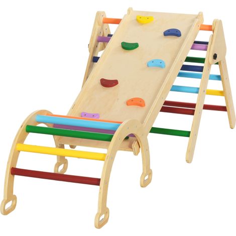 Structure d'escalade 5 en 1 pour enfants avec rampe, pont et échelle triangulaire, 18-48 mois, colorée