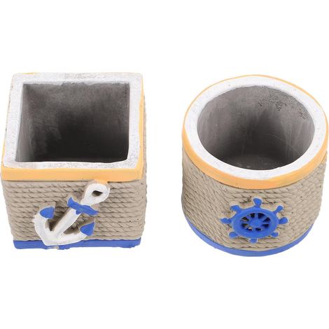 Lot de 2 Pots de Fleurs Succulentes en Ciment Design Océan, Petits Jardinières pour Bureau et Maison, Couleurs Beige Clair et Gris Clair, Décoration Intérieure Moderne et Solide (1/5)