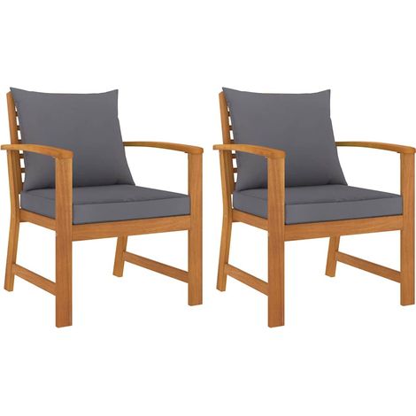 vidaXL Garden Chairs 2 pcs with Dark Grey Cushion Solid Acacia Wood