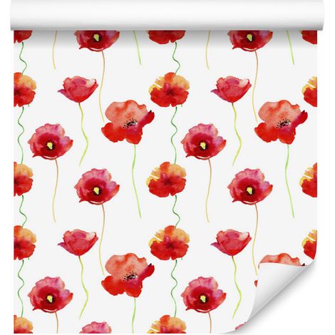 Papel pintado de amapolas en acuarela para salón y dormitorio, 50x1000 cm. (1/5)