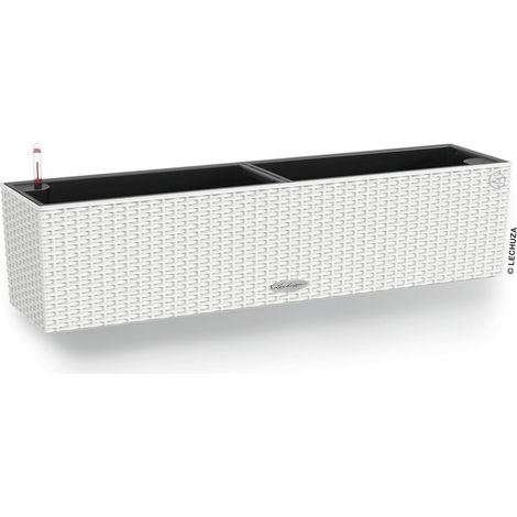 Jardinière Balcon - 1 Unité - Aspect Rotin - Réserve d'Eau - Intérieur Extérieur - Blanc 79x19x19 cm (1/5)