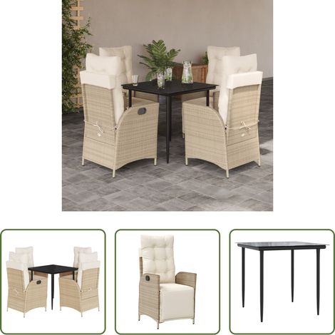 Gartenstuhl - 5-tlg. Garten-Essgruppe mit Kissen Beige Poly Rattan (1/5)
