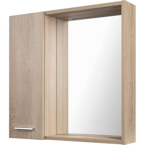 Aqualine Zoja - Spiegelschrank mit LED-Beleuchtung, 60x60x14 cm, 1 Tür, links, Platin-Eiche 45027S (1/4)