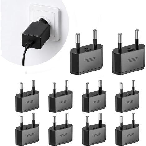 10 PCS Adaptateur Prise USA vers EU, Adaptateur Prise Universelle Compact pour Voyage, Adaptateur Prise Compatible États, Unis Canada Japon vers France Allemagne Europe Noir Portable (1/5)