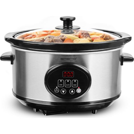Mijoteuse - SC-129406 - Cuve intérieure en céramique de 3,5 l (amovible) - 3 niveaux de température - Affichage - Minuterie - Couvercle en verre - 240 W - Fonction maintien au chaud (1/5)