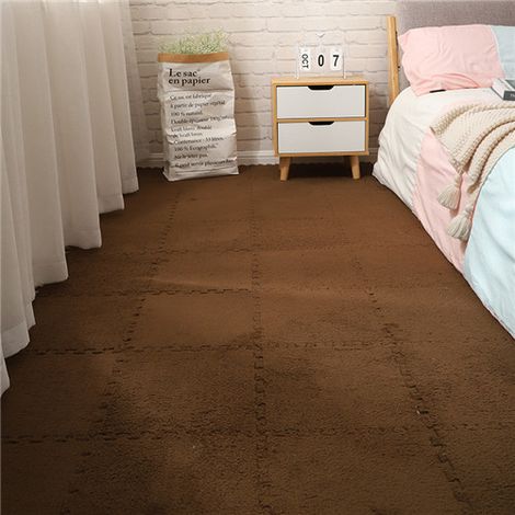 Tapis emboîtable en mousse souple à poils longs, 6 pièces, tapis antidérapants, carreaux de sol de protection, tapis de jeu d'exercice, marron (1/5)