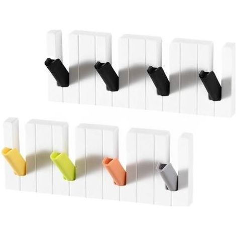 Pair 2er Set Selbstklebende Schlüsselhaken Wand, Schlüsselhaken Wandmontage, Ohne Bohren Wandhaken mit 4 Haken, Schlüsselhaken für Eingangsbereich, Küche, Büro, Bad, Wohnzimmer (1/5)
