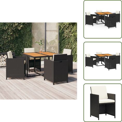 5-tlg. Garten-Essgruppe mit Kissen Poly Rattan Schwarz - Gartensessel - Gartentisch - Gartenmöbelset - Outdoor Möbel - Rattan Gartenmöbel (1/5)