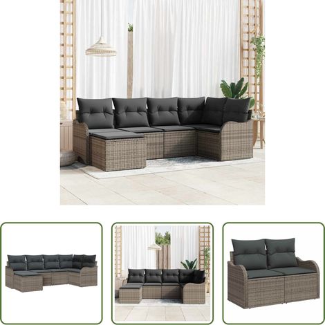vidaXL Canapé de terrasse -  Ensemble de canapé de jardin avec coussin 6 pcs Gris Poly rotin (1/5)