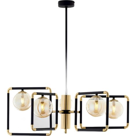 Lampadario moderno nero oro vetro ambra 5xG9 Jupiter (1/5)