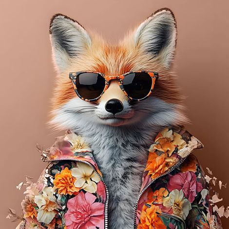 Tableau sur toile Renard chic 30x30 cm - Impression sur Toile Murale Décorative - Image imprimée en HD sur Toile - Toile sur Châssis en Bois FSC - Fabriqué en France (1/5)