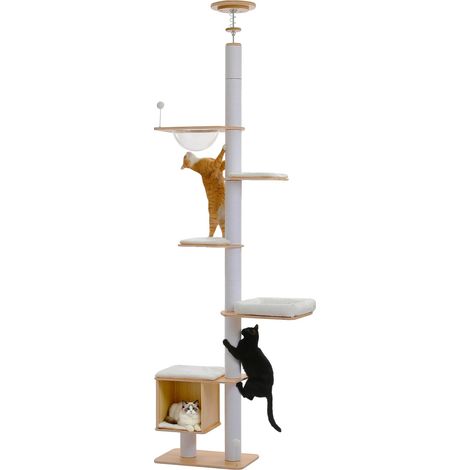 Árbol para gatos, altura ajustable, diseño multinivel, blanco, L (1/2)