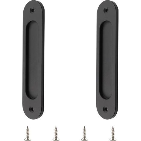 Lot de 2 poignées ovales encastrées pour porte coulissante - Noir mat - En alliage d'aluminium - Pour porte de grange coulissante (1/5)