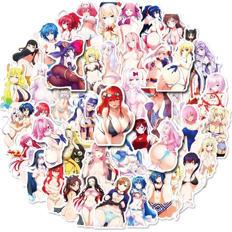 50 Autocollants Anime Fille Adhésifs Imperméables pour Ordinateur Portable Téléphone Gourde Skateboard Casque Voiture Valise BP‑0000249 (1/5)