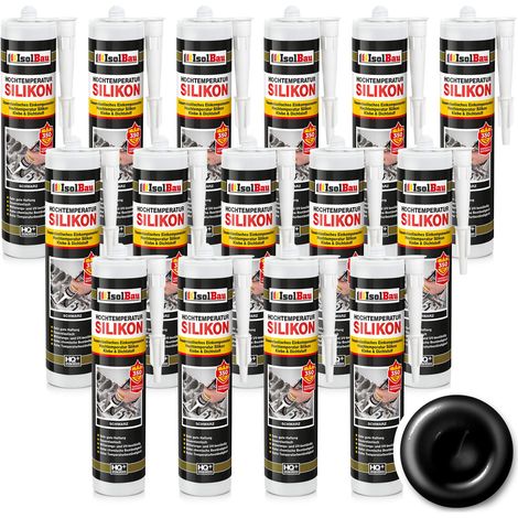 IsolBau Silicona de Alta Temperatura 350 °C Negro Hochtemperatursilikon 15 x 300 ml (1/5)