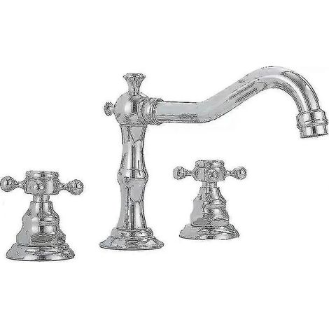 Robinet de salle de bain Homedec en laiton style ouvert, mitigeur de comptoir à 3 trous avec cartouche en céramique, finition polie pour lavabo (1/4)