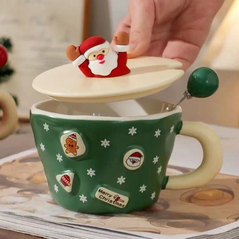 Mug en céramique Père Noël créatif (vert), mug pour le petit-déjeuner, motif bonhomme de neige mignon