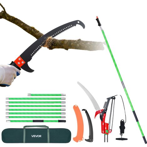 Sierra de pértiga manual VEVOR, cortasetos extensible de 118-809,3 cm, hoja de acero 65Mn, pértiga de fibra de vidrio, dos hojas de doble gancho + una sierra pequeña (1/2)