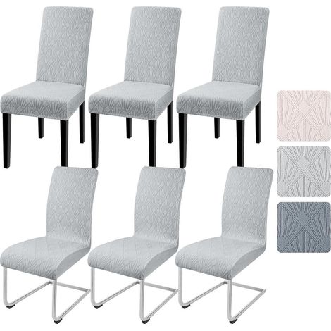 Stuhlhussen 6er Set Jacquard elastisch für Esszimmerstühle Schwingstühle hellgrau (1/5)