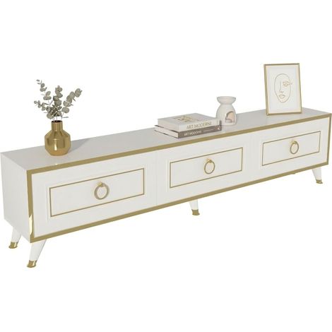 Mobile Porta tv Liberi, 3 Ante, 3 Vani, Apertura a Ribalta, 180x30x45h cm Bianco