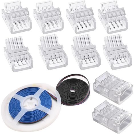 10 Meter Câble d'Extension de Bande LED à 4 Broches,10 Pcs 4 BrochesConnecteur led sans soudure,pour 10mm RGB 5050 Connecteurs Rapides Attacher L'Adaptateur Sans Soudure