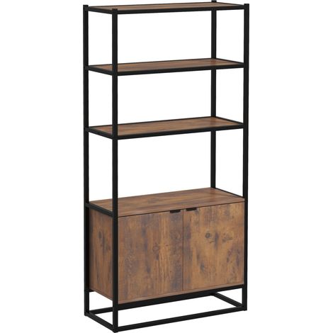 Estantería de estilo vintage con 3 baldas, 1 armario de madera y estructura de metal negro, 76 x 33 x 162,5 cm. (1/5)