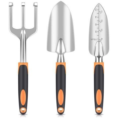 Attrezzi da giardino, pala da giardino, cesoie da potatura, set di 3 attrezzi da giardino portatili e multifunzionali, arancione (1/5)