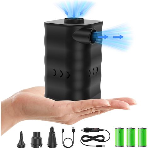 Pompe à air électrique pour gonflables, Pompe à Matelas pneumatique sans Fil 12V pour flotteurs de Piscine, Anneaux de Natation, alimenté par Batterie avec Adaptateur de Voiture-Noir (1/5)