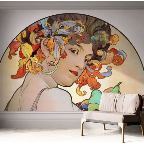 Selbstklebende Tapete - Wanddekoration Wohnzimmer - Tapete Schlafzimmer Farbenfroher Jugendstil 312x219 cm