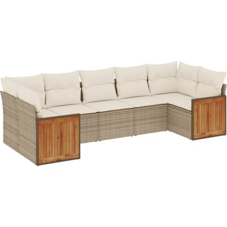 Set sofás de jardín 7 piezas y cojines ratán sintético beige vidaXL (1/3)