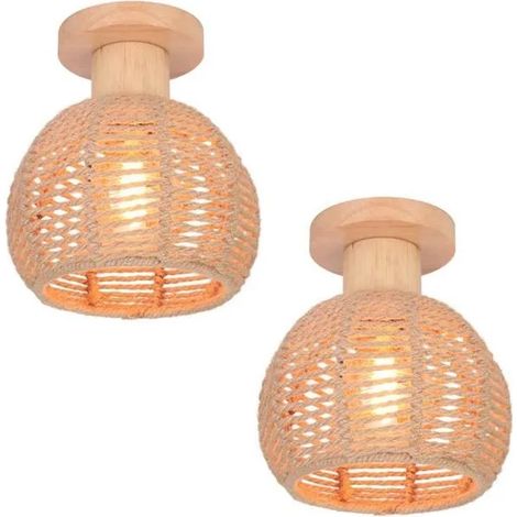 2pcs Plafonnier en Corde de Chanvre Industrielle,Lampe de Plafond Vintage Designe Edison pour Salon Chambre (1/5)